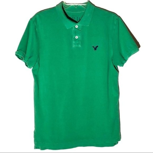 American Eagle Men's Green Solid Jersey Polo - Picture 2 of 8